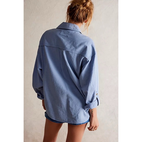 Free People We The Free Made For Sun Linen Oversized Button Down Shirt Blue S - Picture 4 of 12